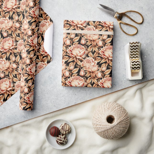 Papier Cadeau Belles Fleurs Dorées (Artisanat)