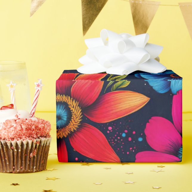 Papier Cadeau Belles fleurs et Roses sucrés (Fête d'anniversaire)