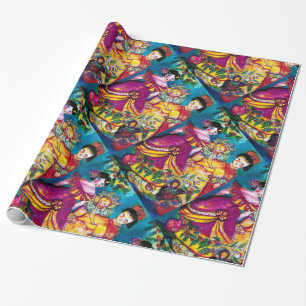 PAPIER CADEAU BELLES POUDRES ANCIENNES ET ORNEMENTS DE NOËL