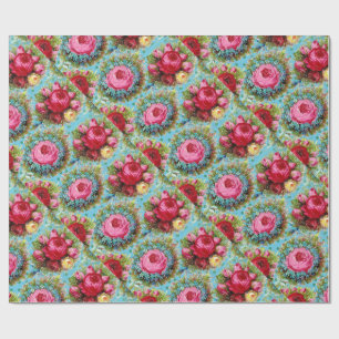 PAPIER CADEAU BELLES ROSES ROUGES ROSES JAUNES EN BLEU