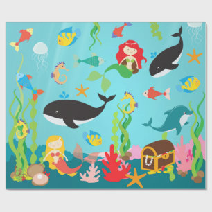 Papier Cadeau Belles sirènes et vie marine (Med. /Lg. Image)