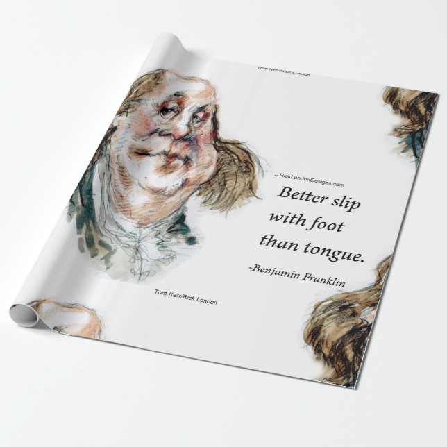 Papier Cadeau Ben Franklin & Citation Drôle Caricature (Déroulé)