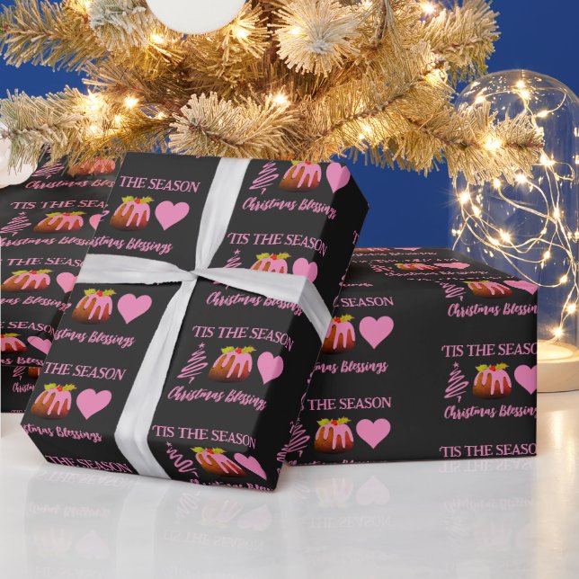 Papier Cadeau BÉNÉDICTIONS DE NOËL Rose (Vacances)