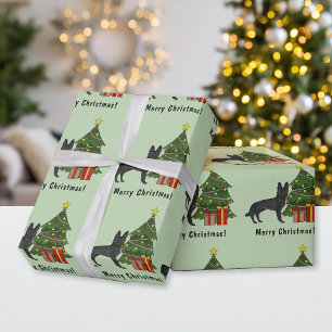 Papier Cadeau Berger Allemand Noir Et Arbre De Noël Festif