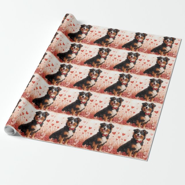 Papier Cadeau Berger Australien avec des Roses - Saint-Valentin  (Déroulé)