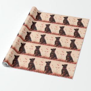 Papier Cadeau Berger d'Anatolie avec des Roses - Saint-Valentin