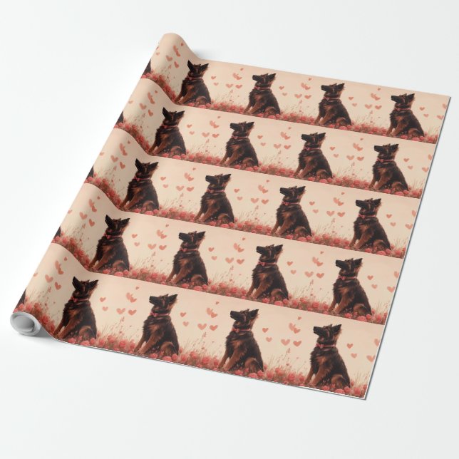 Papier Cadeau Berger d'Anatolie avec des Roses - Saint-Valentin (Déroulé)