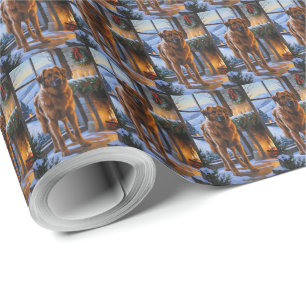 Papier Cadeau Berger d'Anatolie avec lumières de Noël vacances