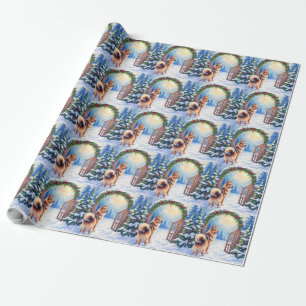 Papier Cadeau Berger d'Asie centrale Porte enneigée Art de Noël