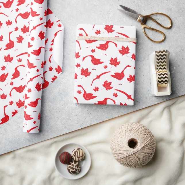 Papier Cadeau Bernaches du Canada et Feuilles de l'érable - drap (Artisanat)