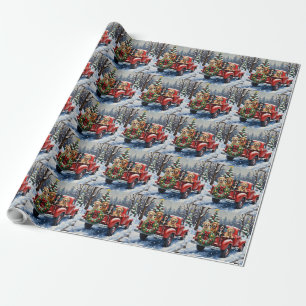 Papier Cadeau Bernedoodle Noël Camion Rouge Fêtes
