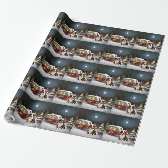 Papier Cadeau Bernese Mountain Caravan Christmas Adventure (Déroulé)