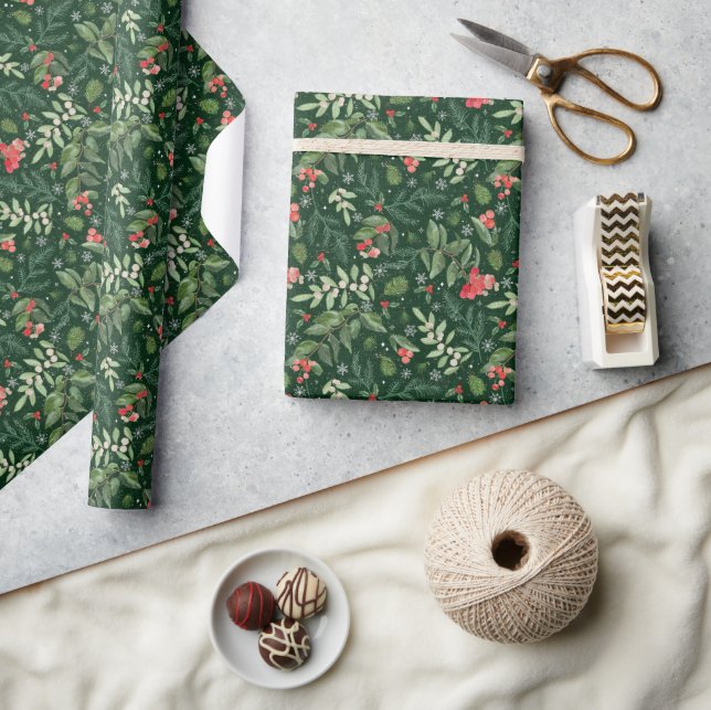 Papier Cadeau Berries de Noël mistletoe et saint (Artisanat)