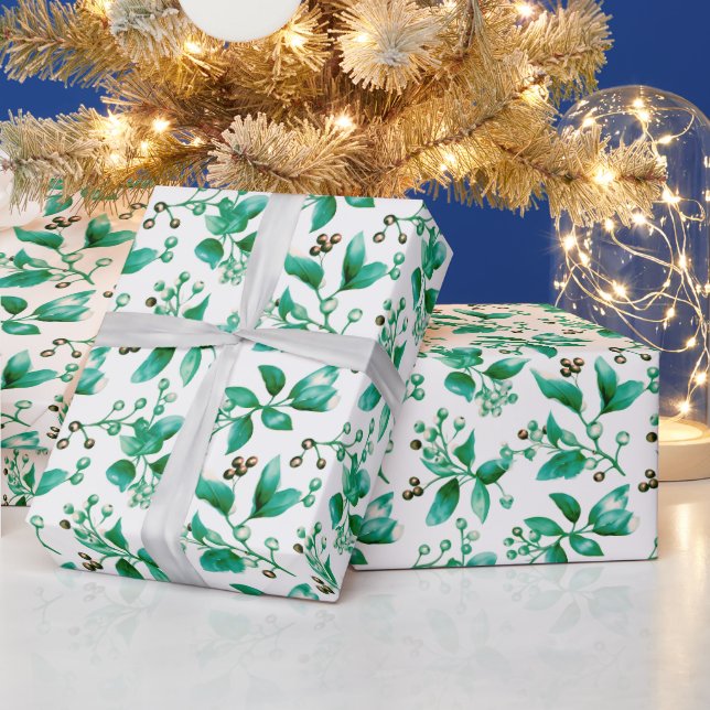 Papier Cadeau Berries d'hiver Verdure d'hiver Noël moderne (Vacances)