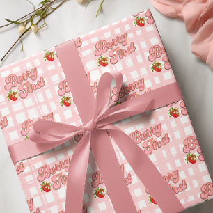 Papier Cadeau Berry 1er Anniversaire Rose Blancs fraise