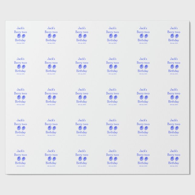 Papier Cadeau Berry deux anniversaire bleu berry ajouter nom dat (Plat)