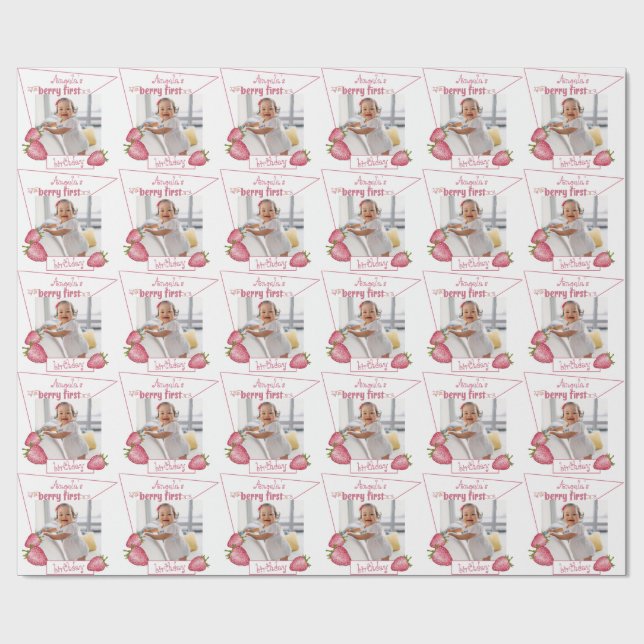 Papier Cadeau Berry fraise Premier anniversaire (Plat)