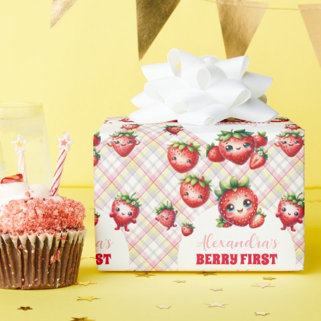 Papier Cadeau Berry fraise Premier anniversaire (Fête d'anniversaire)