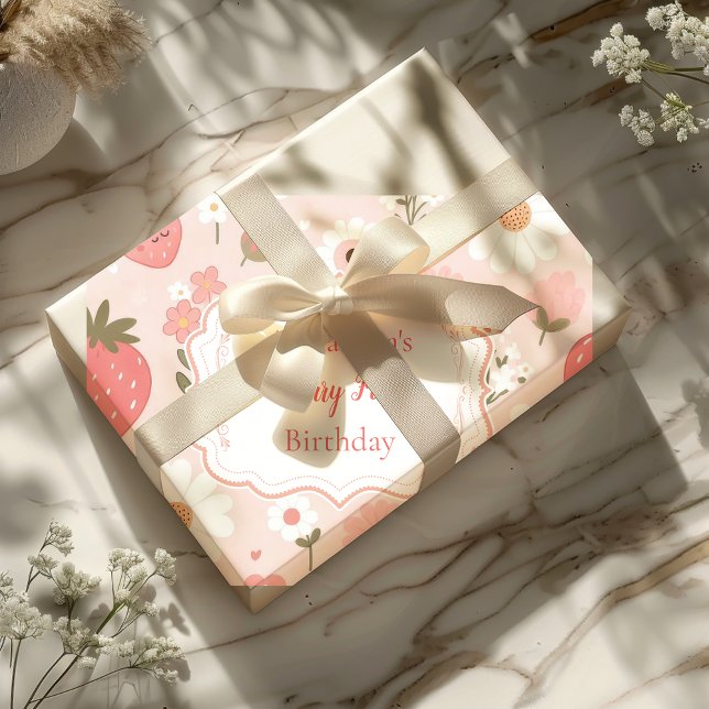 Papier Cadeau Berry fraise rouge 1er anniversaire fête (Créateur téléchargé)