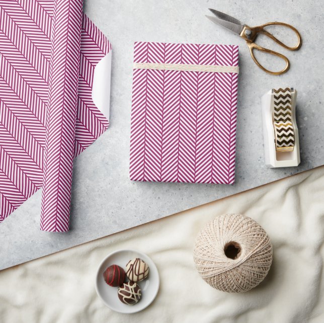 Papier Cadeau Berry Purple et Herringbone blanc (Artisanat)