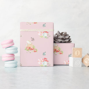 Papier Cadeau Berry rose sucré fraise et bébé fée