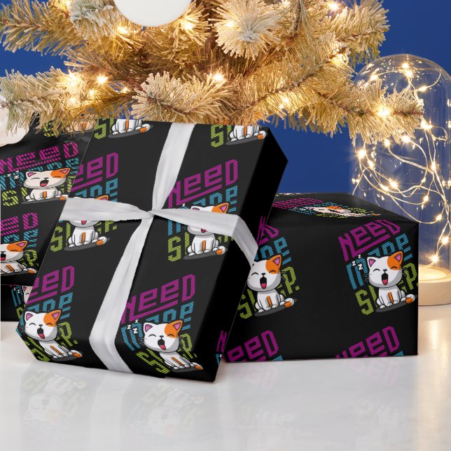 Papier Cadeau Besoin de plus de sommeil | Funny Cat expression d (Vacances)
