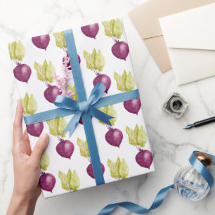 Papier Cadeau Betterave Violette Mignonne Aquarelle Végétalienne