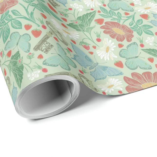 Papier Cadeau Beurre vintage Vieux Clé Blancs (Coin rond)