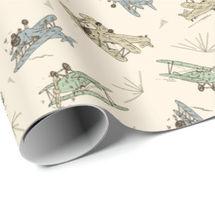 Papier Cadeau Bi-plans Art déco rugissant - motif vert bleu.