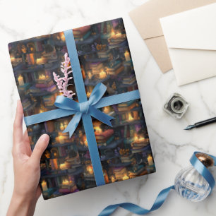 Papier Cadeau Bibliothèque Fantastique Livres Flottants Chandell