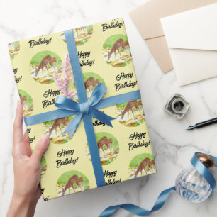 Papier Cadeau Biche et Faon Jaune