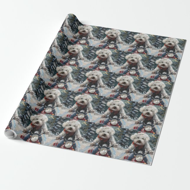 Papier Cadeau Bichon Frise Chien équitation Moto Noël (Déroulé)