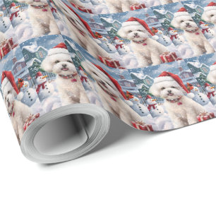 Papier Cadeau Bichon Frise Chien Hiver Merveilles Pays de Noël J