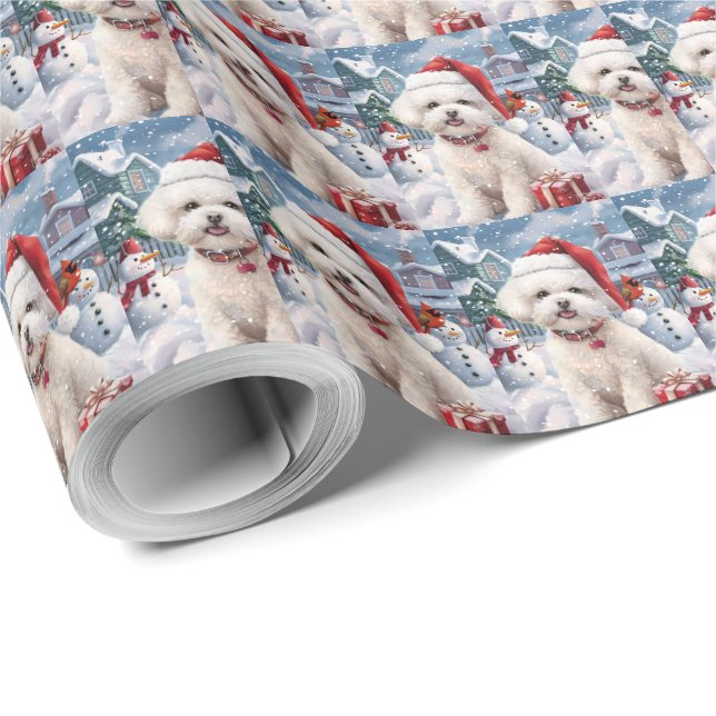 Papier Cadeau Bichon Frise Chien Hiver Merveilles Pays de Noël J (Coin rond)