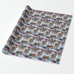 Papier Cadeau Bichon Frise Noël Festive Scène de neige