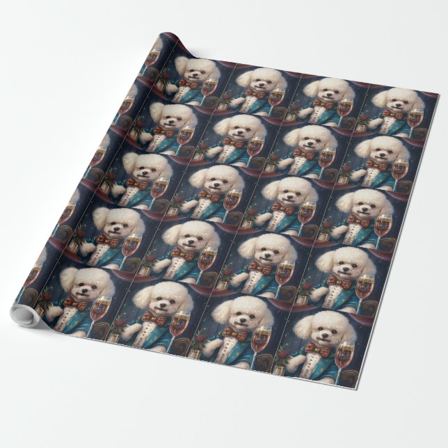 Papier Cadeau Bichon Frise Nouvel An  (Déroulé)