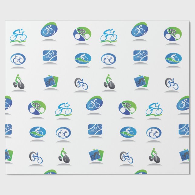 Papier Cadeau Bicycle Racing Icons Blue and Green Sport (Plat)