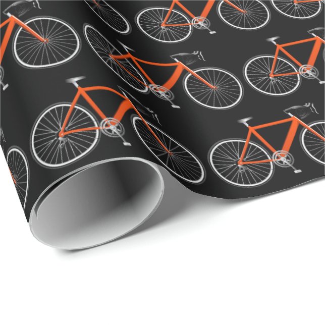 Papier Cadeau bicyclette orange sur papier d'emballage noir (Coin rond)