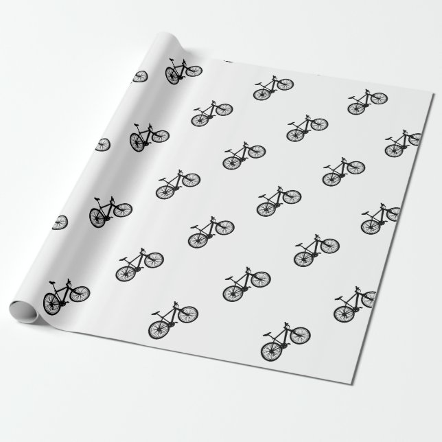 Papier Cadeau Bicyclette tirée par la main simple en noir et (Déroulé)