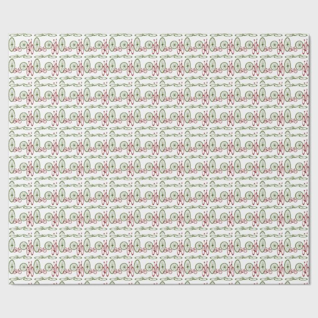 Papier Cadeau Bicyclettes rouges et vertes pour un thème de Noël (Couture)