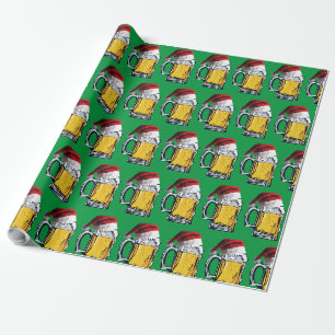 Papier Cadeau Bière avec Casquette du Père Noël pour Noël