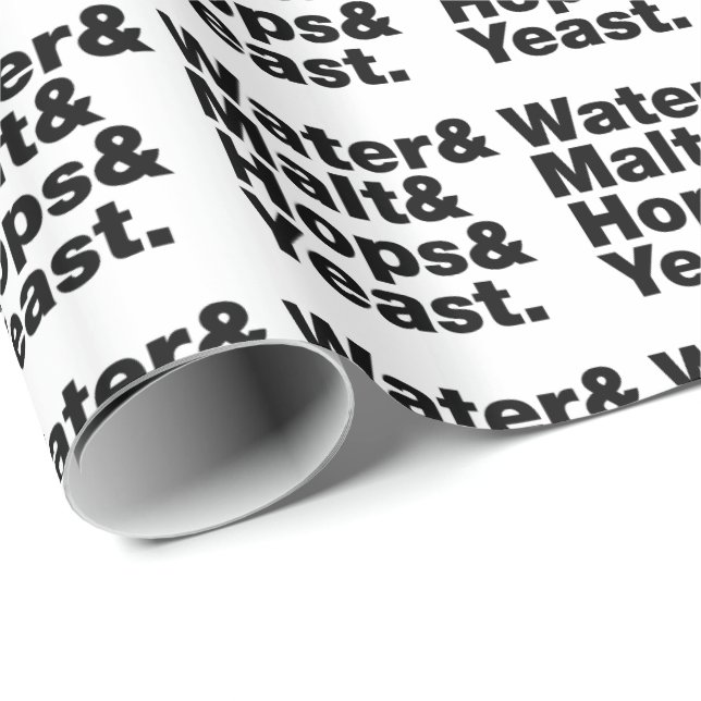 Papier Cadeau Bière = Eau & Malt & Hops & Yeast. (Coin rond)