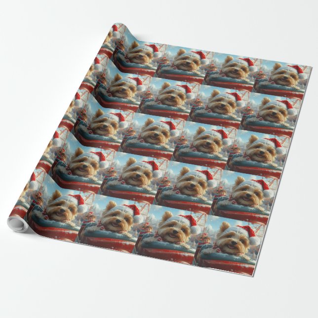 Papier Cadeau Biewer Terrier Dog Roller Coaster Noël  (Déroulé)