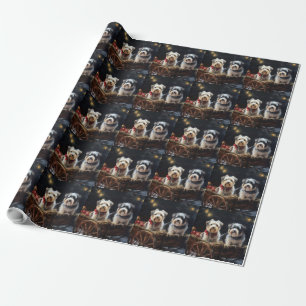 Papier Cadeau Biewer Terrier enneigé traîneau Noël décoration