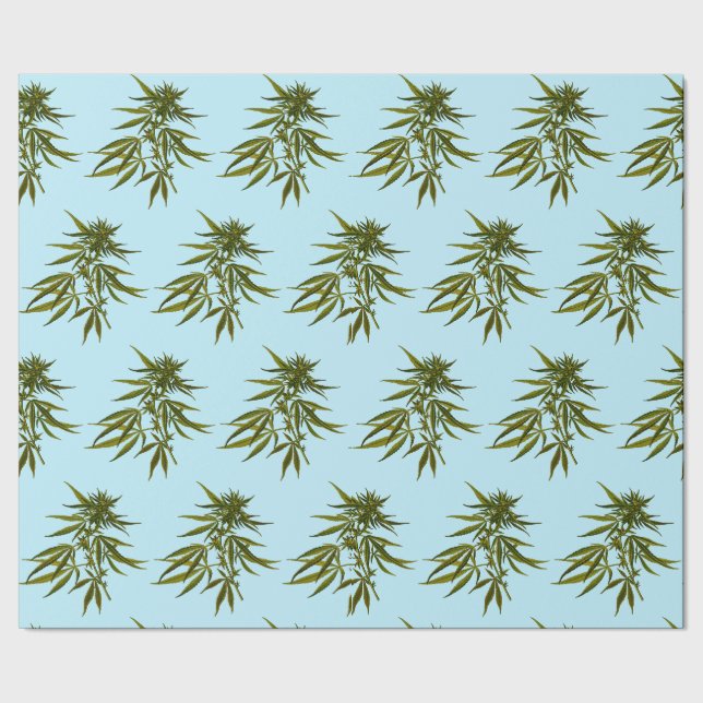 Papier Cadeau Big Green Buds sur Sky Blue Arrière - plan (Couture)