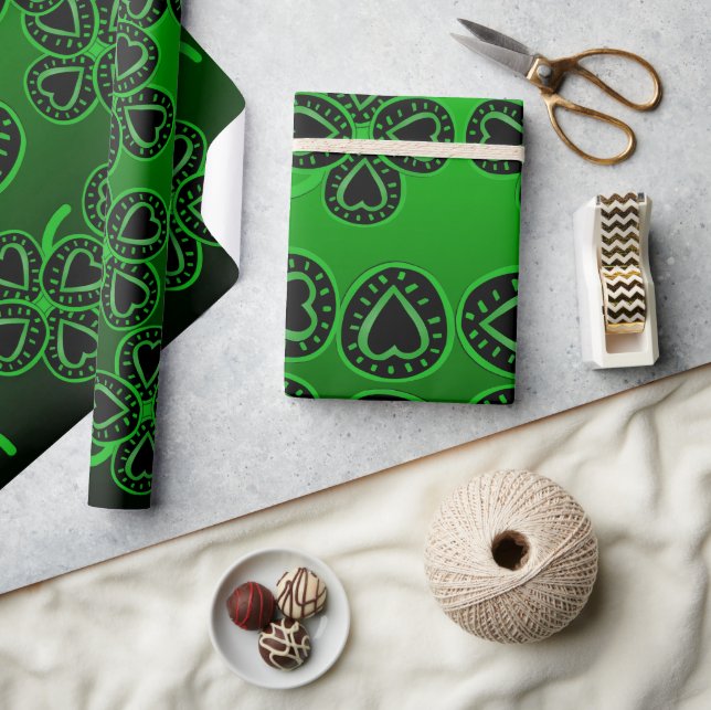 Papier Cadeau Big Hearts Clovers St Patrick Green Wrapper Paper (Artisanat)