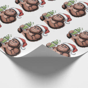 Papier Cadeau Bigfoot Père Noël Funny Sasquatch Holding Matcha X