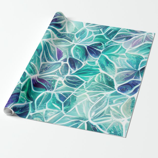 Papier Cadeau Bijoux Blues Motif feuille (Déroulé)