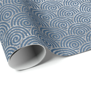 Papier Cadeau Bijoux Vagues Art Déco Bleu Vip Argent