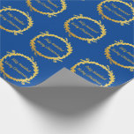 Papier Cadeau Bilingue Bleu Or Feliz Navidad Christmas<br><div class="desc">Élégant papier d'enveloppement de couronne bleu et doré de Noël. "Joyeux Noël" en anglais et "Feliz Navidad" en espagnol ; les deux sont personnalisables pour être écrits dans votre propre langue. Un design magnifique et sophistiqué pour envelopper vos cadeaux en période de Noël. Donnez-leur votre touche personnelle en ajoutant votre...</div>